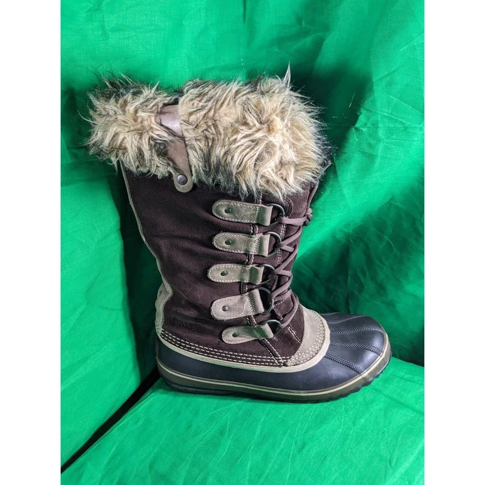 Sorel Joan of Arctic Tall Brown Suede Waterproof Winter Boots Faux Fur Size 9 - Picture 7 of 9